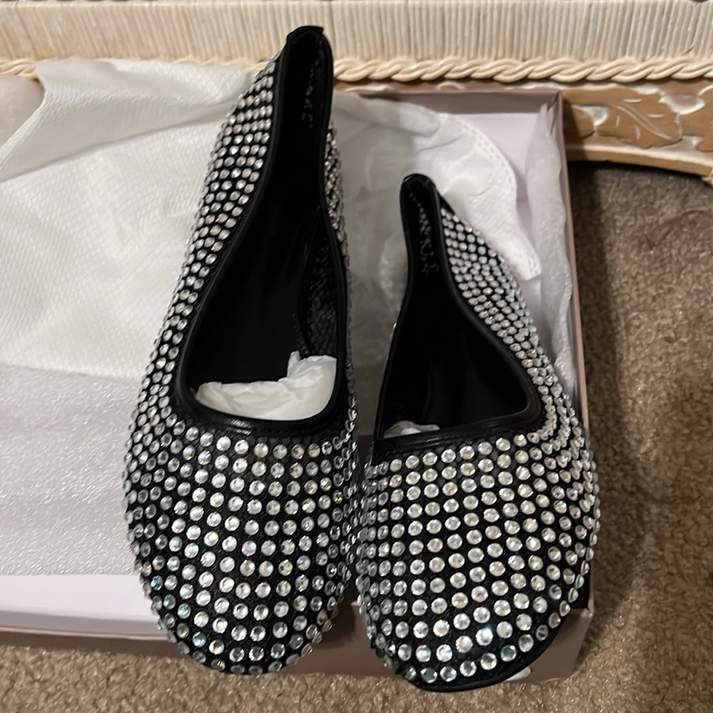 KaroNairy Rhinestone Sparkly Ballet Flats Mesh Black Shoes 9 NWT - Picture 16 of 16